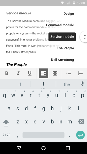 Google Docs outline feature on the Android