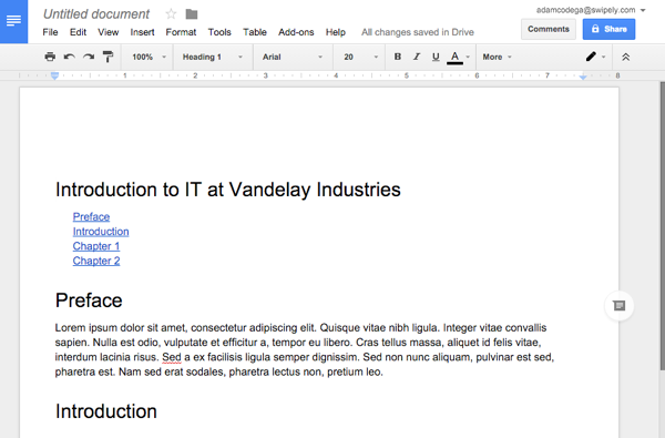 Google Docs Table of Contents